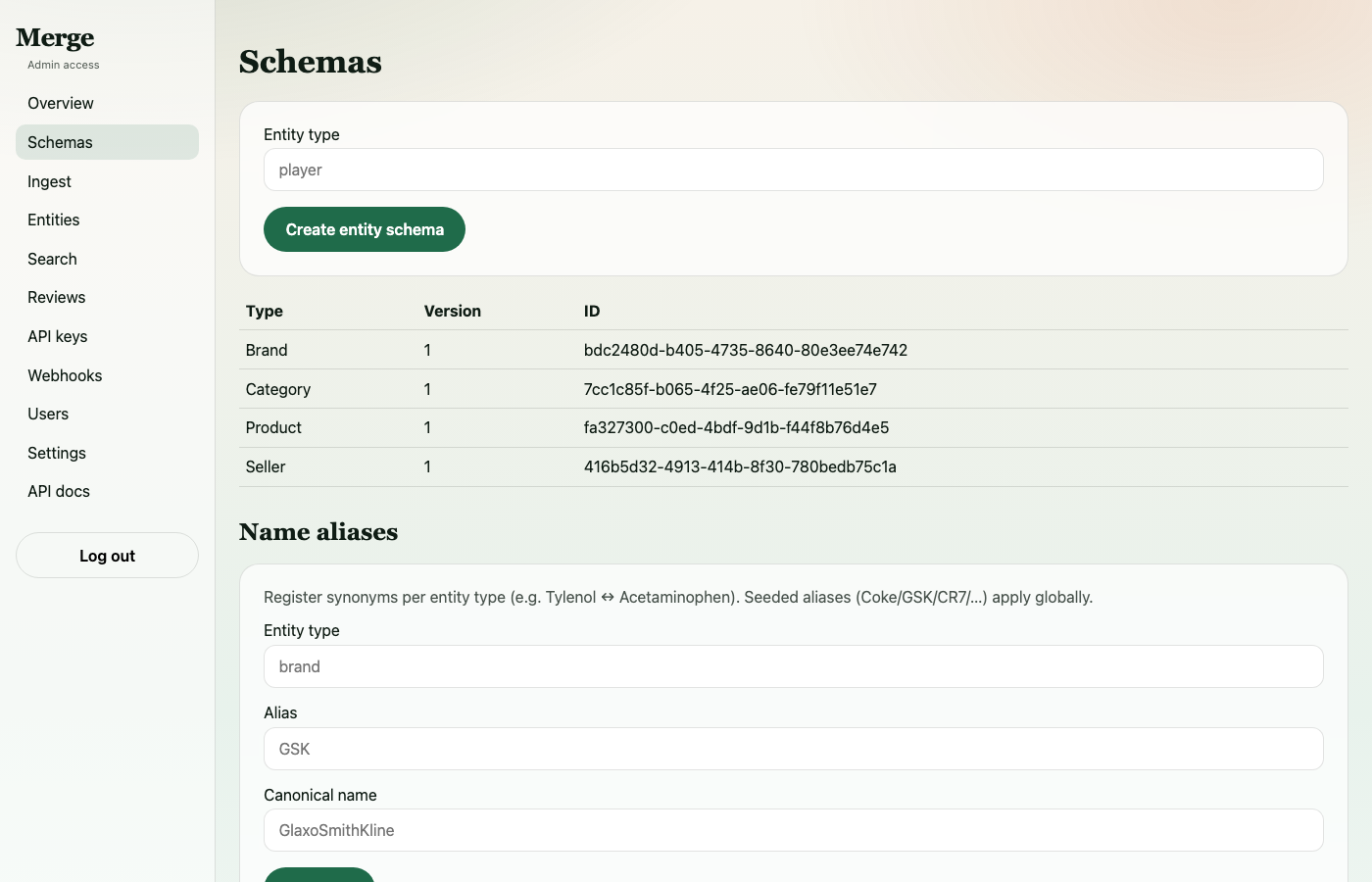 Schemas configured in Merge