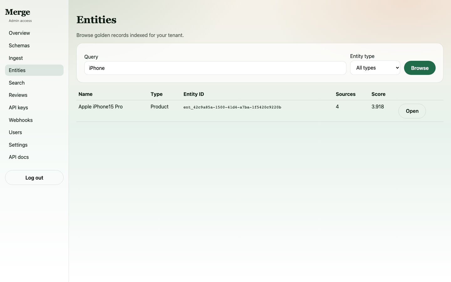 Search results for "iPhone" showing the single unified entity