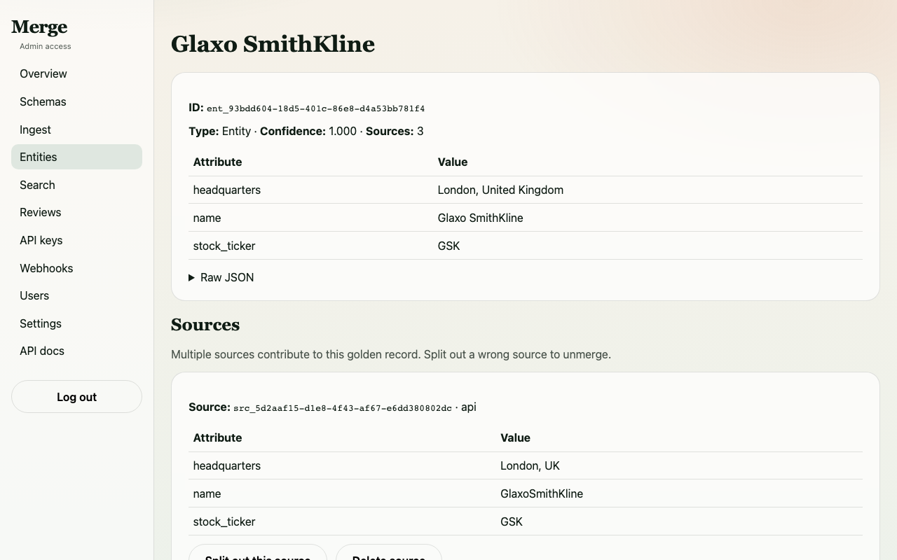 GSK entity with 3 merged sources