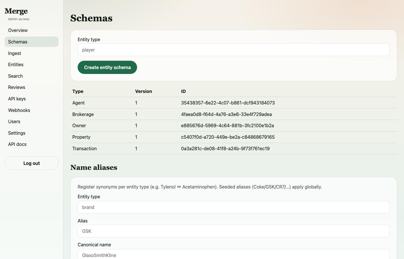 Schemas configured in Merge