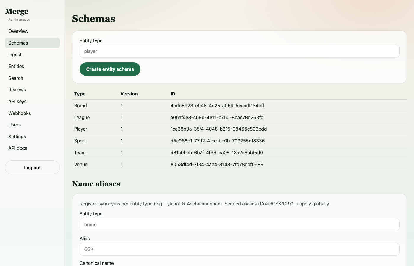 Schemas Page